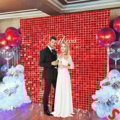 Işıltılı Pul Payetli Arka Fon Paneli, 90cm x 180cm - Kırmızı