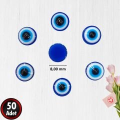 Plastik Yarım Nazar Boncuğu, 8mm x 50 Adet - Lacivert