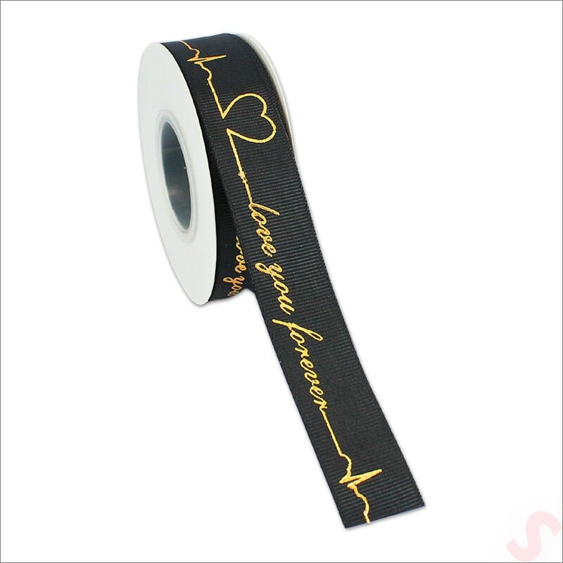 Grogren Kurdele Love You Altın Baskılı, 2,5cm x 23mt - Siyah