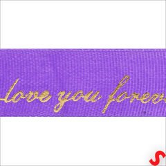 Grogren Kurdele Love You Altın Baskılı, 2,5cm x 23mt - Mor