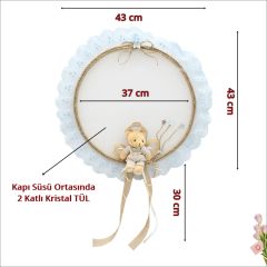 Güpürlü ve Ayıcıklı 37cm Kasnak Kapı Süsü - Mavi