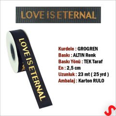 Grogren Kurdele Eternal Altın Baskılı, 2,5cm x 23mt - Siyah