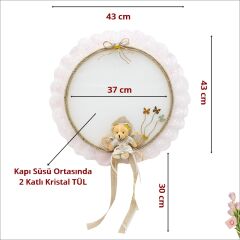 Güpürlü ve Ayıcıklı 37cm Kasnak Kapı Süsü - Pembe