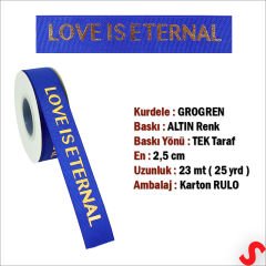 Grogren Kurdele Eternal Altın Baskılı, 2,5cm x 23mt - Koyu Mavi