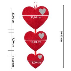 Sarkıt 3'lü Kalp Asma Simli Eva Süs - 45 cm x 30 cm