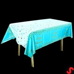 Happy Birthday Altın Baskılı Masa Örtüsü, 137cm x 183cm - Mavi