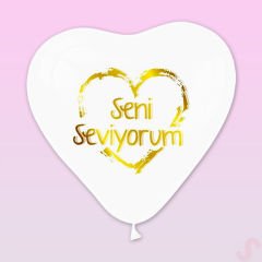 Seni Seviyorum Baskılı Beyaz Kalp Balon, 30cm x 6 Adet