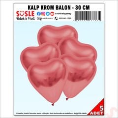 Krom Kalp Balon, Gül Kurusu - 30cm x 5 Adet