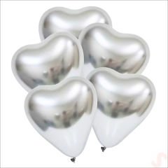Krom Kalp Balon, Gümüş - 30cm x 5 Adet