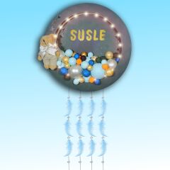 LED Işıklı Ahşap Daire Bubble Kapı Süsü - Antrasit Gri