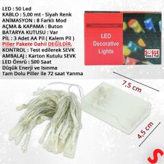 Pilli ve Animasyonlu 50 Led x 5 mt - Çok Renkli Led Işık