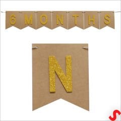 6 Months Simli Evalı Kraft Banner, 110cm x 17cm - Altın