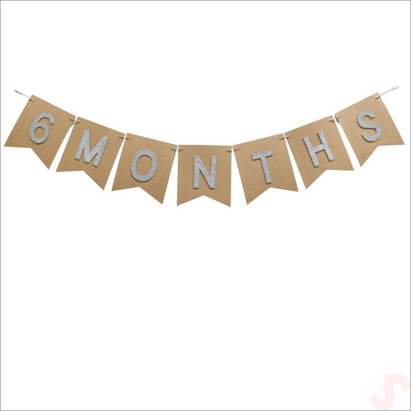 6 Months Simli Evalı Kraft Banner, 110cm x 17cm - Gümüş