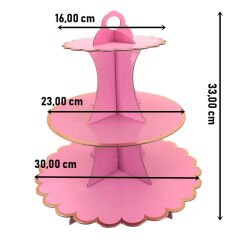 CupCake Standı, 3 Katlı, Metalik Altın Çerçeveli, Pembe