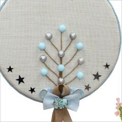 Fil Temalı Ahşap Pano 35cm Kapı Süsü - Mavi