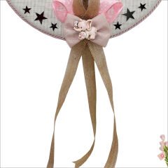 Fil Temalı Ahşap Pano 35cm Kapı Süsü - Pembe