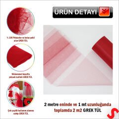 SüSLeme Tülü Grek Tül, 2 mt en x 1 mt uzunluk - Kırmızı
