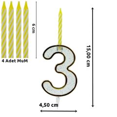 3 Rakam Şeffaf Mumluk ve 4 adet MuM