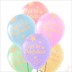 İyi ki Doğdun Çok Renkli Makaron Balon, 30cm x 8 Adet