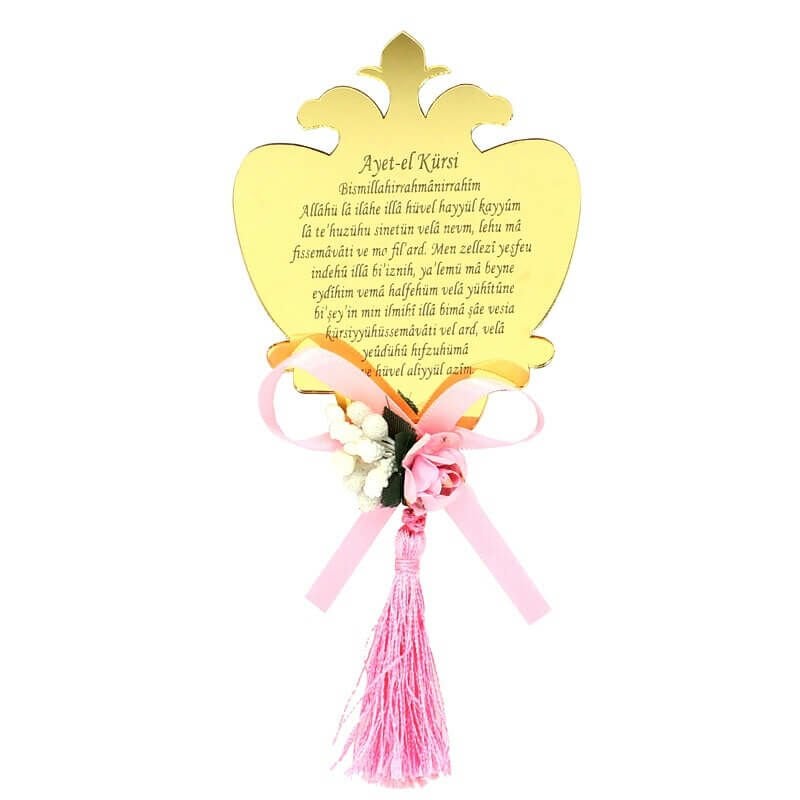 Ayna Pleksi Ayet-el Kürsi - Pembe Süslü - Magnet - Altın