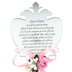Ayna Pleksi Ayet-el Kürsi - Pembe Süslü - Magnet - Gümüş