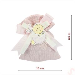 Lavantalı Keten Kese 11cm x 10cm - Pembe, 10 Adet