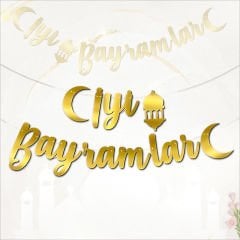 İyi Bayramlar Metalik Altın Banner - 2.10 mt