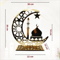Ramazan Dekoratif Altın Pleksi Hilal ve Cami, 30cm x 30cm