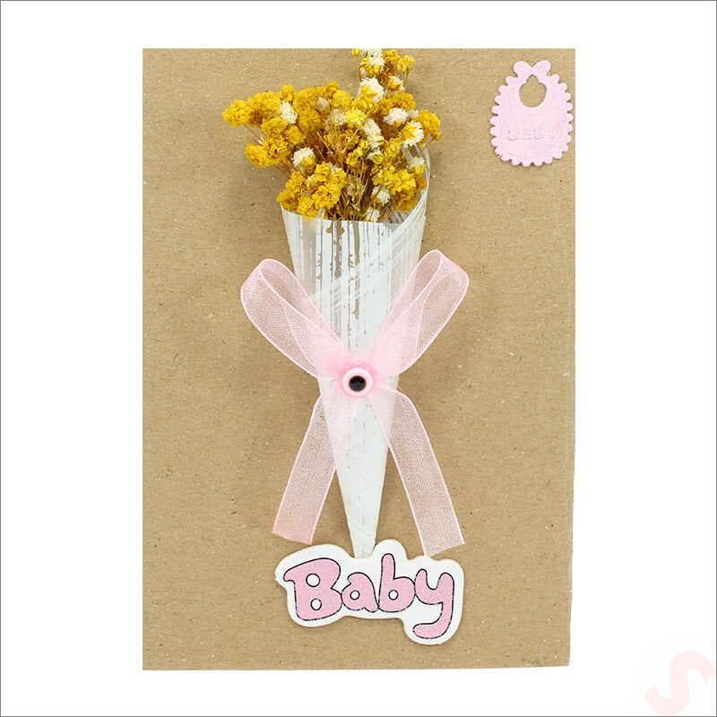 Bebek Buketi, 15cm x 10cm Kartlıklı Magnet - Pembe, 1 Adet