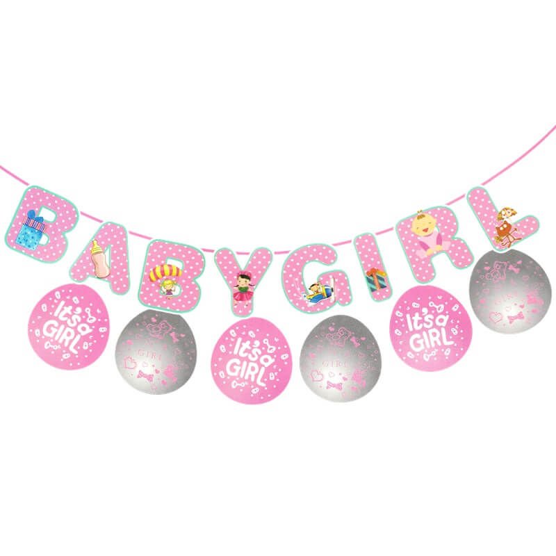 Balonlu Baby Girl Banner Seti, 3,00 mt