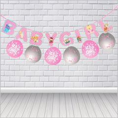 Balonlu Baby Girl Banner Seti, 3,00 mt