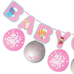 Balonlu Baby Girl Banner Seti, 3,00 mt