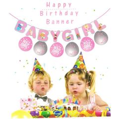 Balonlu Baby Girl Banner Seti, 3,00 mt