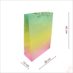 Gökkuşağı Yeşil Karton Çanta, 42 x 30 x 12 cm - 1 Adet