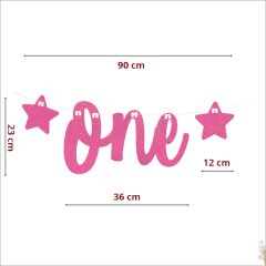 1 Yaş Yıldızlı One Yazı, 90 cm - Pembe