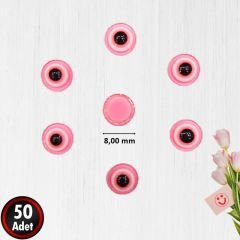 Plastik Yarım Nazar Boncuğu, 8mm x 50 Adet - Pembe