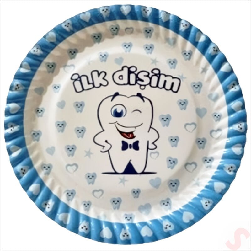 İlk Dişim Karton Tabak, 23cm x 8 Adet - Mavi