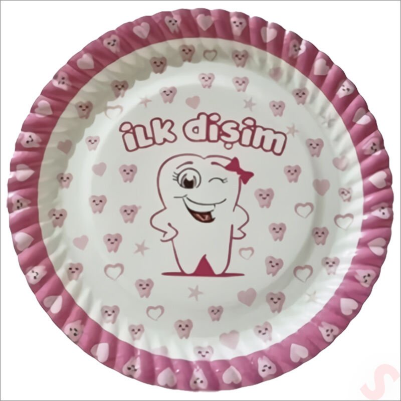 İlk Dişim Karton Tabak, 23cm x 8 Adet - Pembe