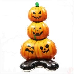 Halloween Ayaklı ve 3 Katlı Balkabağı Folyo Balon, 109cm x 61cm