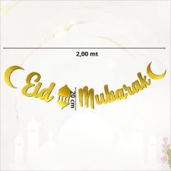 Eid Mubarak Metalik Altın Banner - 2 mt لافتة ذهبية معدنية لعيد مبارك