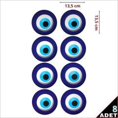 Nazar Boncuğu Dekoratif Duvar 3D Sticker - 13,5cm x 8 Adet