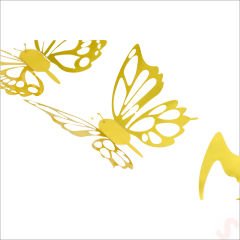 3 Boyutlu Kelebek, Karton Sticker 12 Adet - Metalik Altın