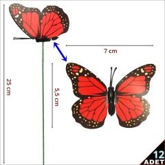 Bükülebilir Çubuklu ve 3 Boyutlu Kelebek, 12 Adet - Kırmızı