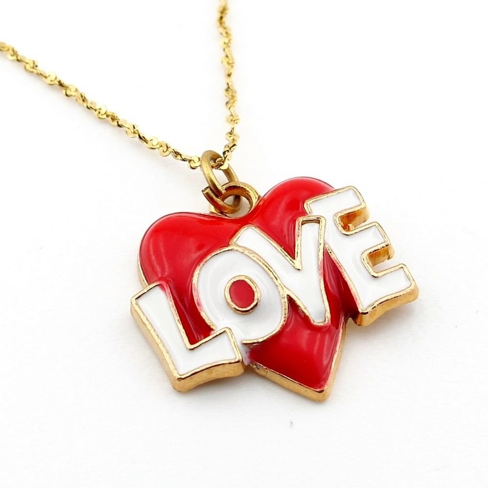 Love Kırmızı Kalp Aşk Sarı Paslanmaz Çelik Zincir Kadın Kolye Q0778