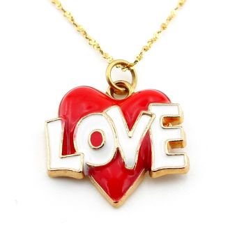 Love Kırmızı Kalp Aşk Sarı Paslanmaz Çelik Zincir Kadın Kolye Q0778