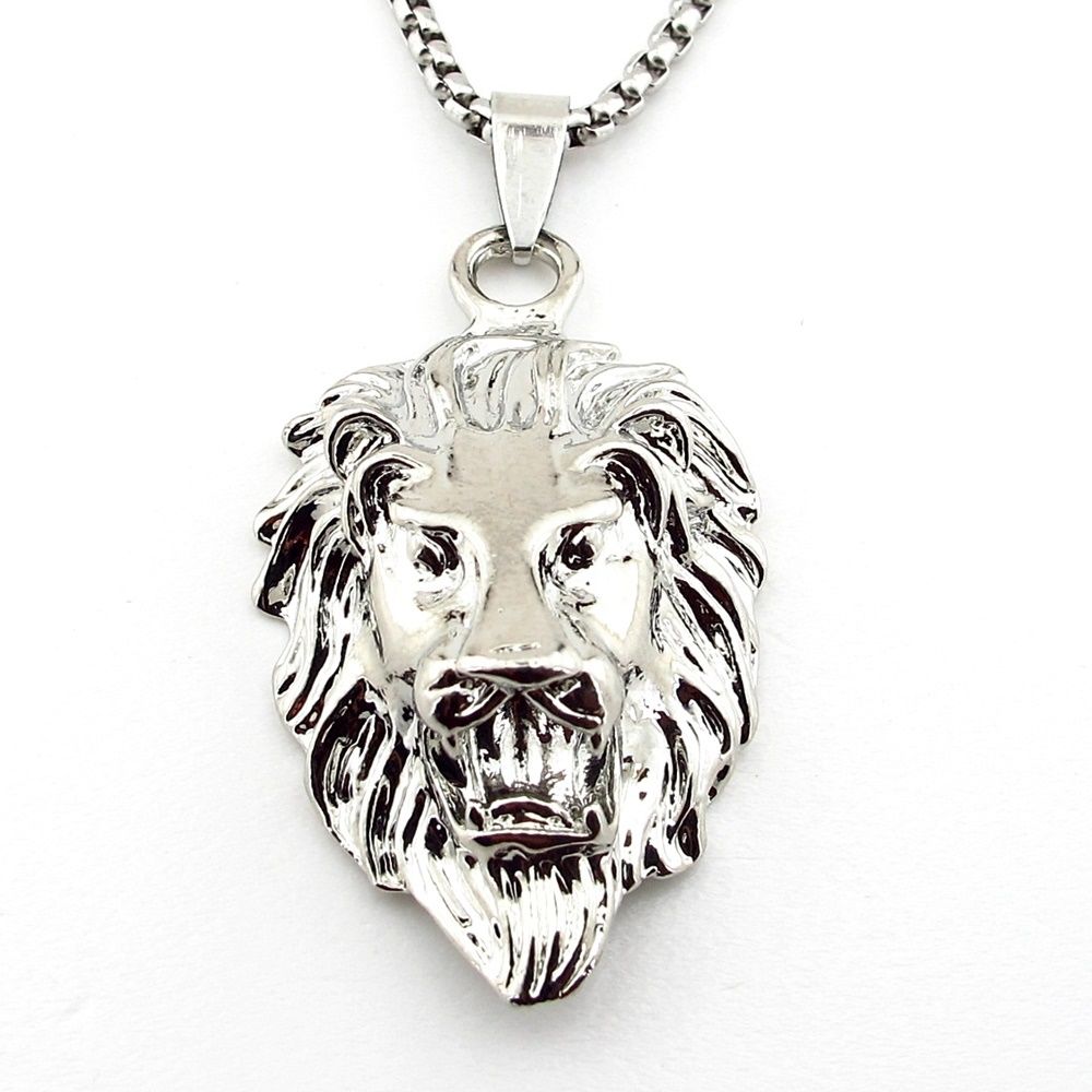 Aslan Lion Kabartma Gümüş Renkli Çelik Erkek Kolye Zincir Q0836