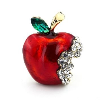 Kırmızı Elma Isırılmış Apple Pamuk Prenses Zirkon Taşlı Broş RZ172