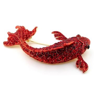 Büyük Boy Kırmızı Koi Fish Balık Şans Talih Japon Balığı Zirkon Broş RZ176