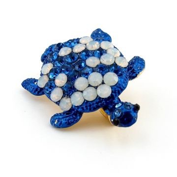 Mavi Beyaz Benekli Su Kaplumbağası Deniz Zirkon Taşlı Broş RZ198