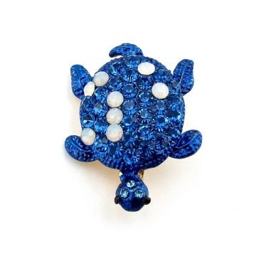 Mavi Beyaz Renkli Su Kaplumbağası Okyanus Zirkon Taşlı Broş RZ199